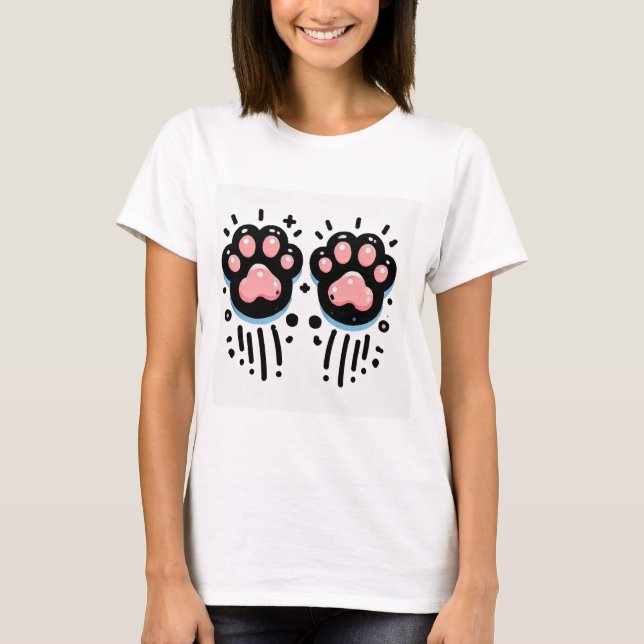 Rosa kattavtryck t-shirt Söt husdjursälskare tee (Framsida)