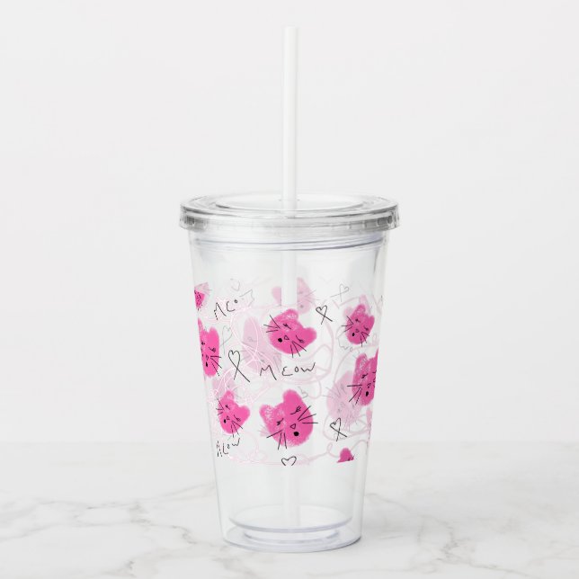Rosa katter Klappa Miau Monogram Mig Take Away Mugg (Framsida)