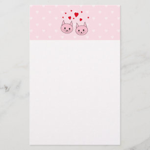 Rosa katter med kärlekhearts. brevpapper