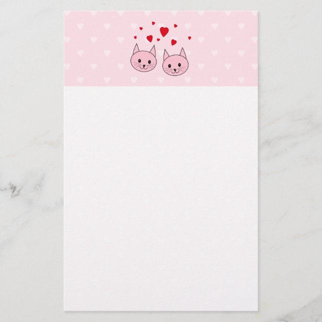 Rosa katter med kärlekhearts. brevpapper (Framsida)