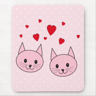Rosa katter med kärlekhearts. musmatta