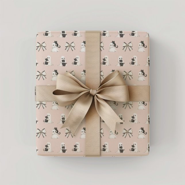 Rosa katter och spöken Halloween Presentpapper (Pink Cats and ghosts Wrapping Paper)