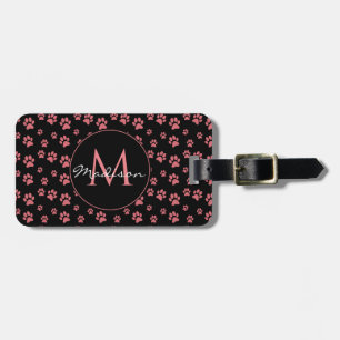 Rosa kattfötter sött mönster monogram bagagebricka