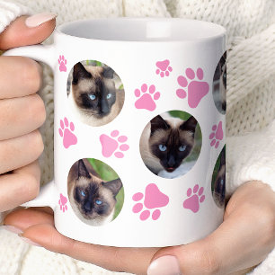 Rosa kattpawtryck 8 Foto Collage Kaffemugg