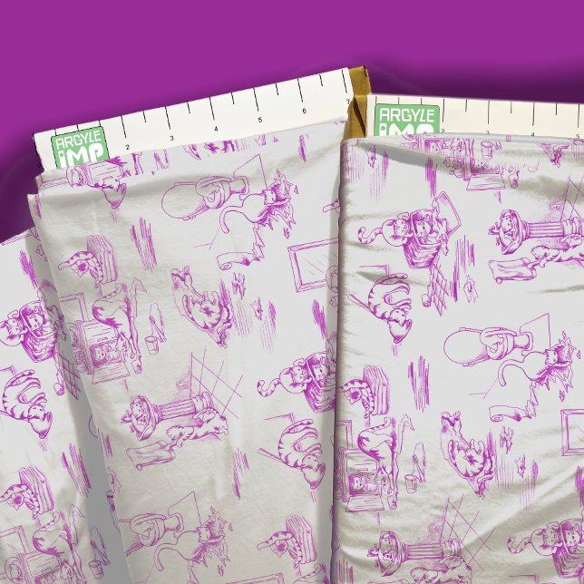 Rosa Kattunge Bathroom Toile Tyg (close-up with ruler)