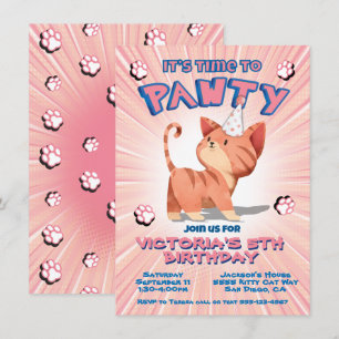 Rosa Kattunge Birthday Pawty Party Inbjudningar