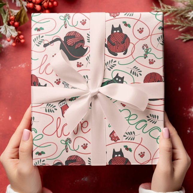  Rosa: Kattunge och Kärlek Julfreden Presentpapper (Cute blush pink Christmas wrapping paper for Kitty Lovers. Kittens spell out PEACE and LOVE.)