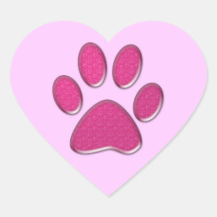 rosa kattunge paw-utskrift hjärtformat klistermärke