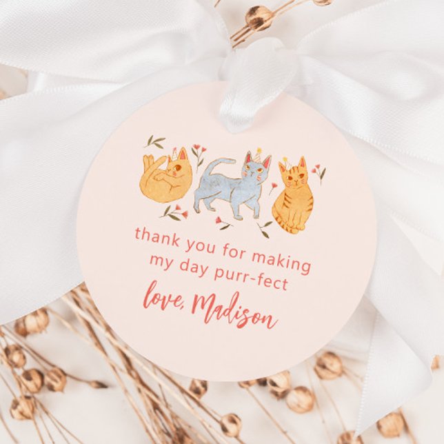 Rosa Kattunge Purr-Fect-Födelsedagsfest Gåvor Etiketter (Skapare uppladdad)