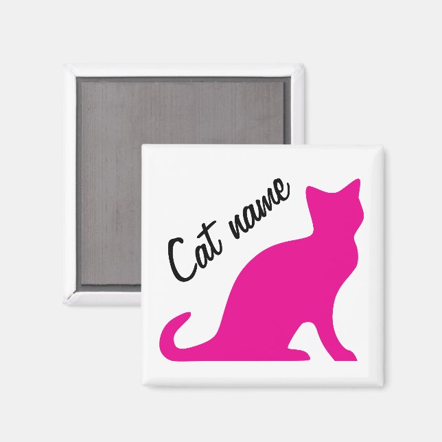 Rosa kattunge silhuette-magneter med eget namn magnet (Front/Back)