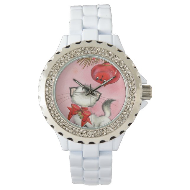 Rosa Kattunge vid Vintage Träd Armbandsur (Framsida)