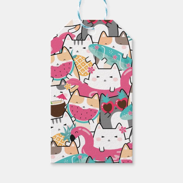 Rosa Kawaii Cats Bassäng Party Favor eller Presentetikett (Framsidan)