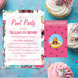 Rosa Kawaii Cats Bassäng Party födelsedag Inbjudningar