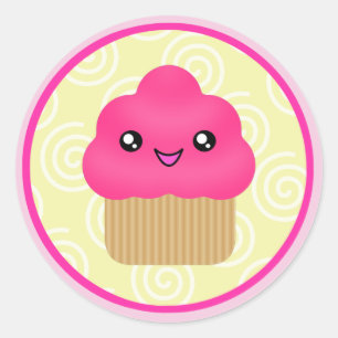 Rosa Kawaii Cupkaka Stickers Runt Klistermärke