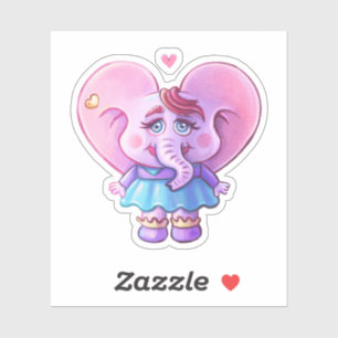 Rosa Kawaii Elephant-flicka i Kärlek Klistermärken