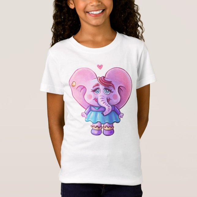 Rosa Kawaii Elephant i Kärlek T Shirt (Framsida)