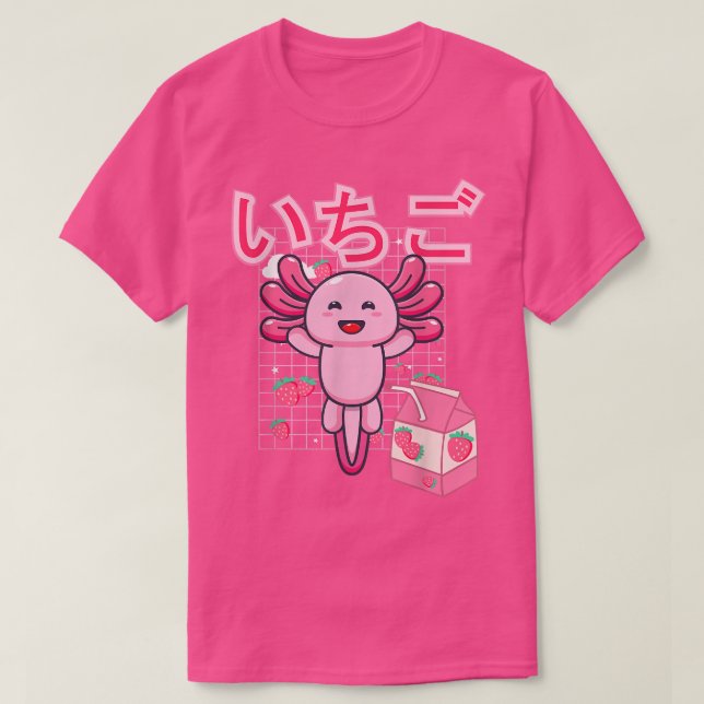 Rosa Kawaii Japanska Aesthetic Strawberry Mjölk cu T Shirt (Design framsida)