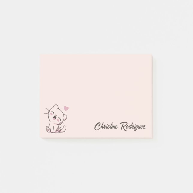 Rosa Kawaii Katt Personlig Text Post-it Block (Framsida)