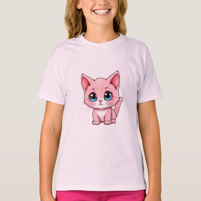 Rosa Kawaii Kitten T Shirt (Framsida)