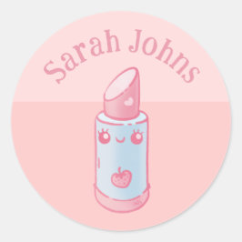 Rosa Kawaii Lipstick Classic Round Sticker Runt Klistermärke