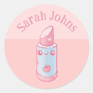 Rosa Kawaii Lipstick Classic Round Sticker Runt Klistermärke
