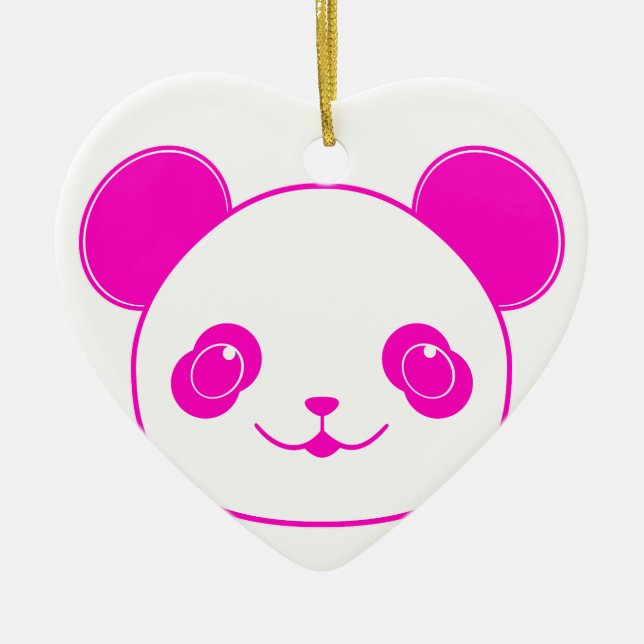 Rosa Kawaii Panda Bear Julgransprydnad Keramik (Framsidan)
