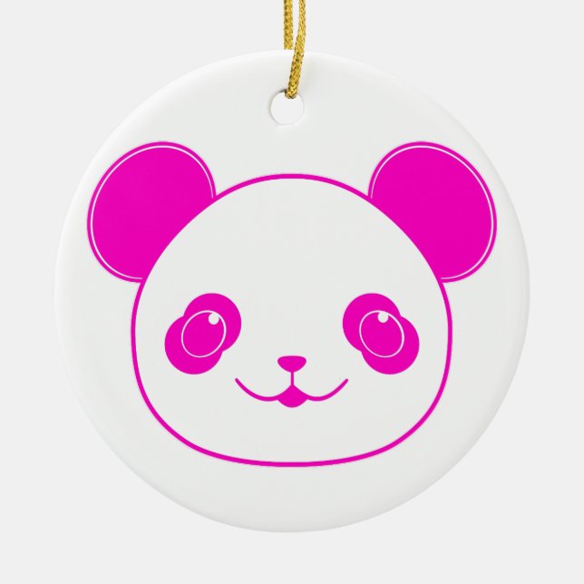Rosa Kawaii Panda Bear Julgransprydnad Keramik (Framsidan)