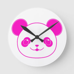 Rosa Kawaii Panda Bear Rund Klocka