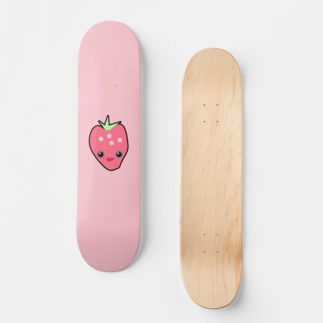 Rosa Kawaii Strawberry Mini Skateboard Bräda 18,5 Cm (Framsida)