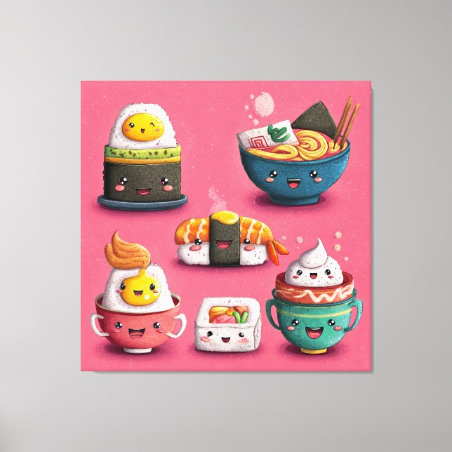 Rosa Kawaii Sushi Festival Canvastryck (Framsida)