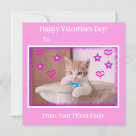 Rosa Kids Funky Kitten Classroom Valentines Julkort