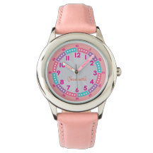 Rosa Kids Learning Watch med Namn & Time Guide