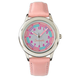 Rosa Kids Learning Watch med Namn & Time Guide Armbandsur