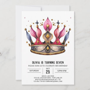 Rosa Kids Princess Krona Birthday Inbjudningar