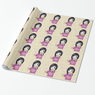 Rosa Kimono för gullig Geisha med silverfläktar Presentpapper
