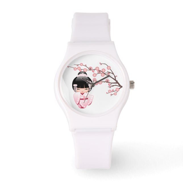 Rosa Kimono Kawaii Kokeshi Docka Armbandsur (Framsida)