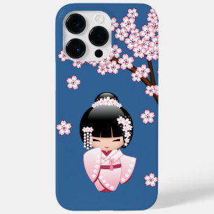 Rosa Kimono Kawaii Kokeshi Docka på Blått