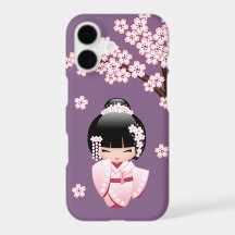 Rosa Kimono Kawaii Kokeshi Docka på Lila