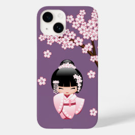 Rosa Kimono Kawaii Kokeshi Docka på Lila