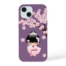 Rosa Kimono Kawaii Kokeshi Docka på Lila