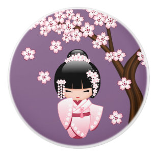 Rosa Kimono Kawaii Kokeshi Docka på Lila Knopp
