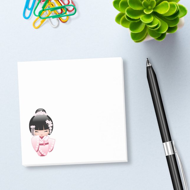 Rosa Kimono Kawaii Kokeshi-Docka Post-it Block (Skapare uppladdad)