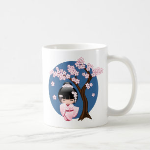 Rosa Kimono Kawaii Kokeshi Docka Sakura Kaffemugg