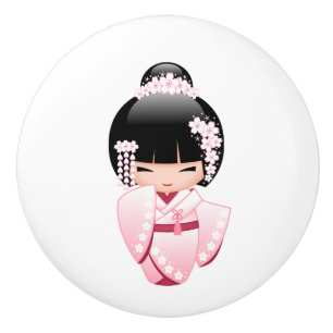 Rosa Kimono Kokeshi-docka Kawaii Knopp