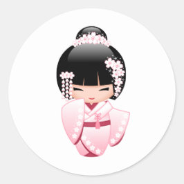 Rosa Kimono Kokeshi-docka Kawaii Runt Klistermärke