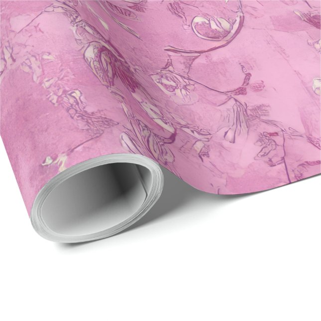 Rosa kinaskrift decoupage presentpapper (Rullad Hörn)