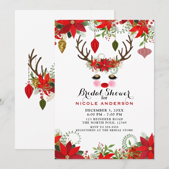 Rosa kinder Gula ögon Ren Bröllop Shower Party Inbjudningar (Fram/baksida)