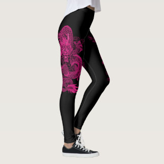 Rosa kinesisk kejsaredrake på svart damasker leggings