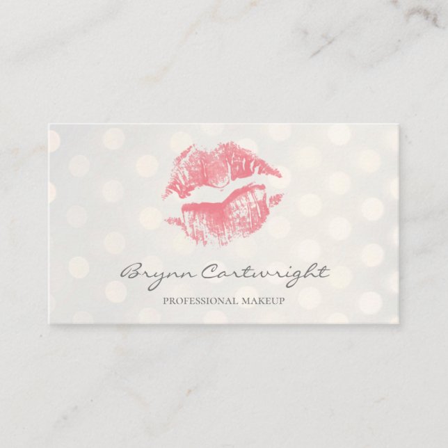  Rosa Kiss Läppar med Golden Bokeh Dots Makeup Visitkort (Framsida)
