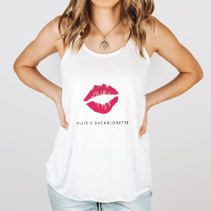 Rosa Kisses Lip Print Bachelorette Party Linne Med Racerback